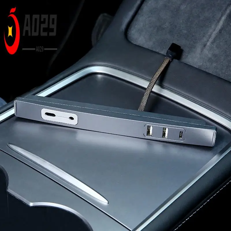 

A029-For Tesla Model 3 Model Y USB Hub Docking Station, Car USB Charger Multi Port Center Console Adapter Accessories