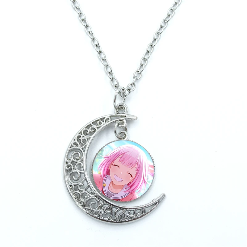 Project SEKAI Anime Ootori Emu Wonderlands×Showtime Glass Dome Cabochon Crescent Moon Necklace Statement Jewelry Gift