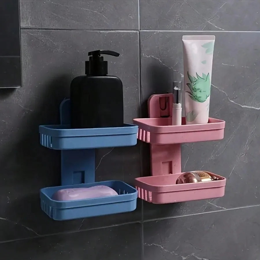1 Set Double Layer Wall Mounted Soap Dish, No Punching Space Saving Drainable Soap Holder for Bathroom Kitche - Detail 1