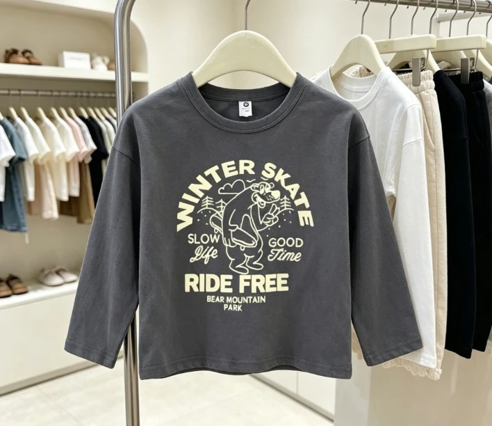 

Kids Fashionable Retro Bear Print T Shirt Kid Summer Thin Tees Baby Costume Cotton Tops Children Long And Short Sleeve Tees Wear