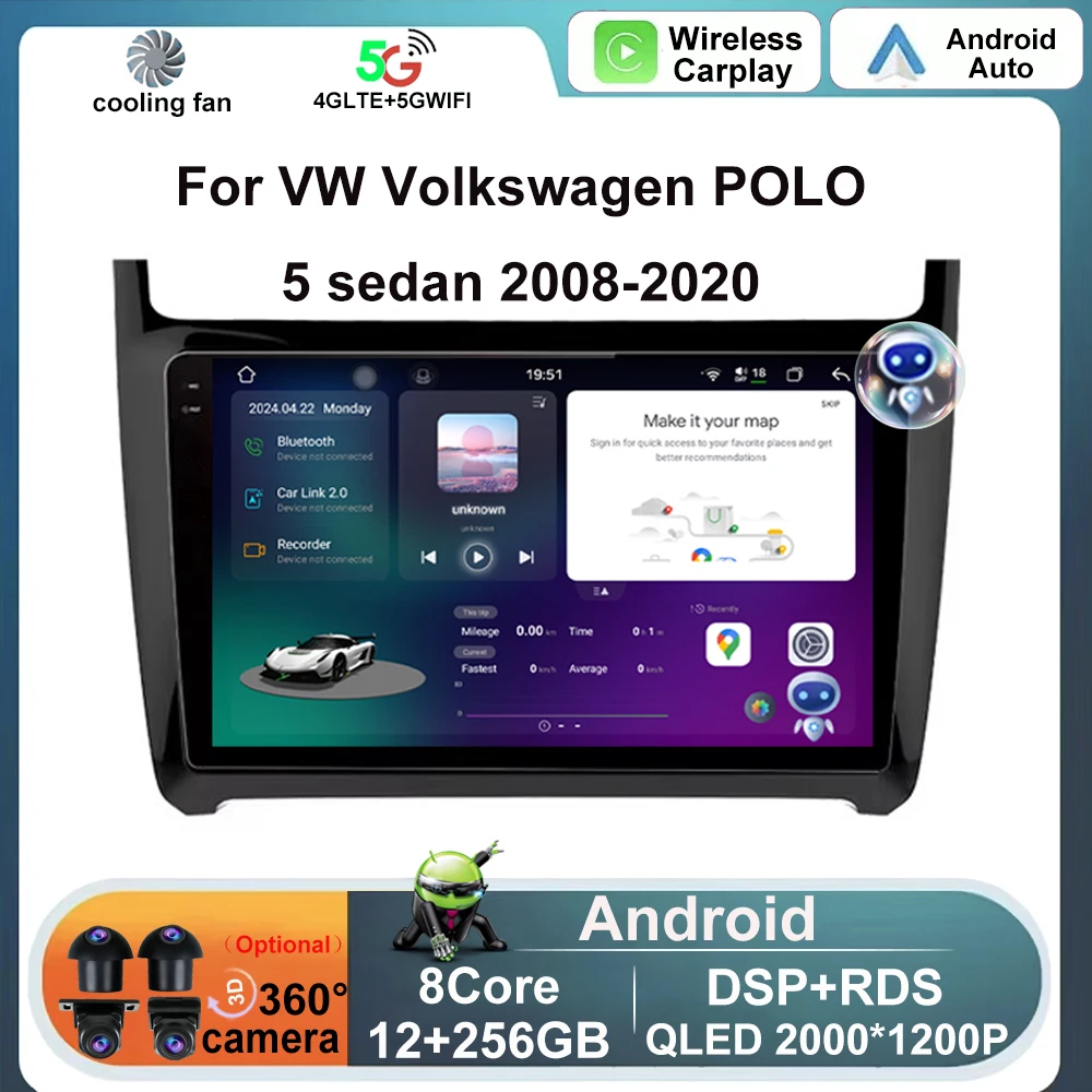 

Android 14 Wireless CarPlay Auto Radio 9" For VW Volkswagen POLO 5 sedan 2008-2020 4G Car Multimedia GPS autoradio No 2din