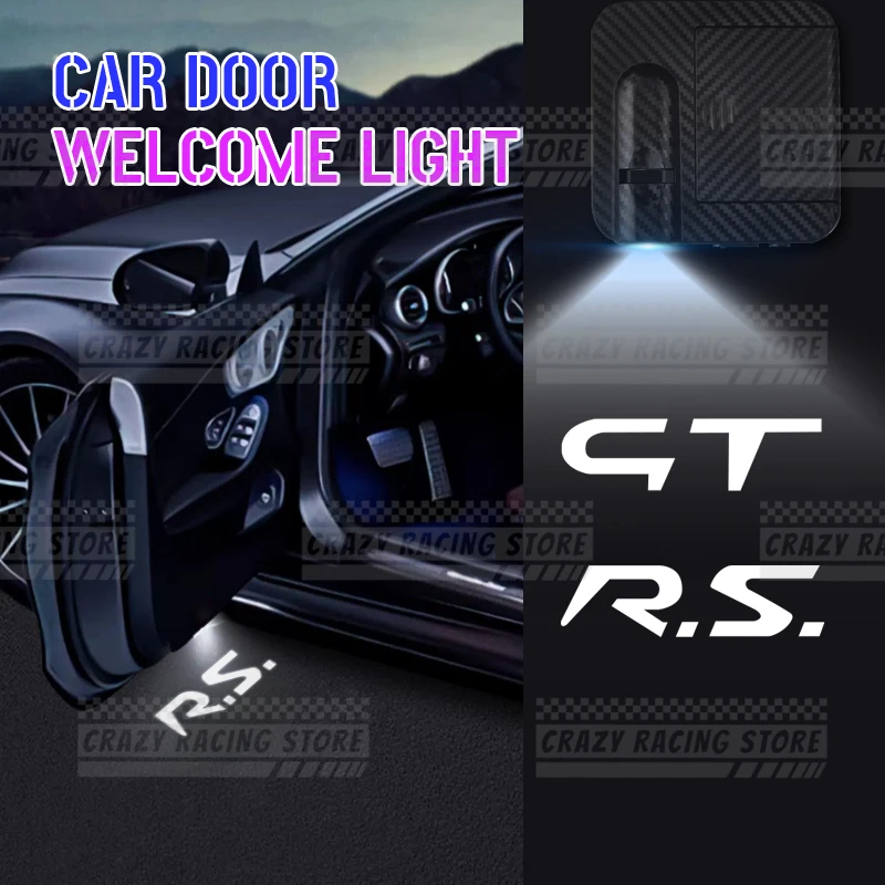 1/2 pièces pour RS GT Logo LED lampe de courtoisie porte de voiture lumière de bienvenue fantôme ombre lumière pour Espace Clio Megane Sport Kadjar Austral