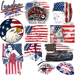 UK USA NEW YORK Ukraine Plags Ironing on Heat Transfer Patches for Clothing Flowers Owl Motorcycle Painting Punk Patch Appliques