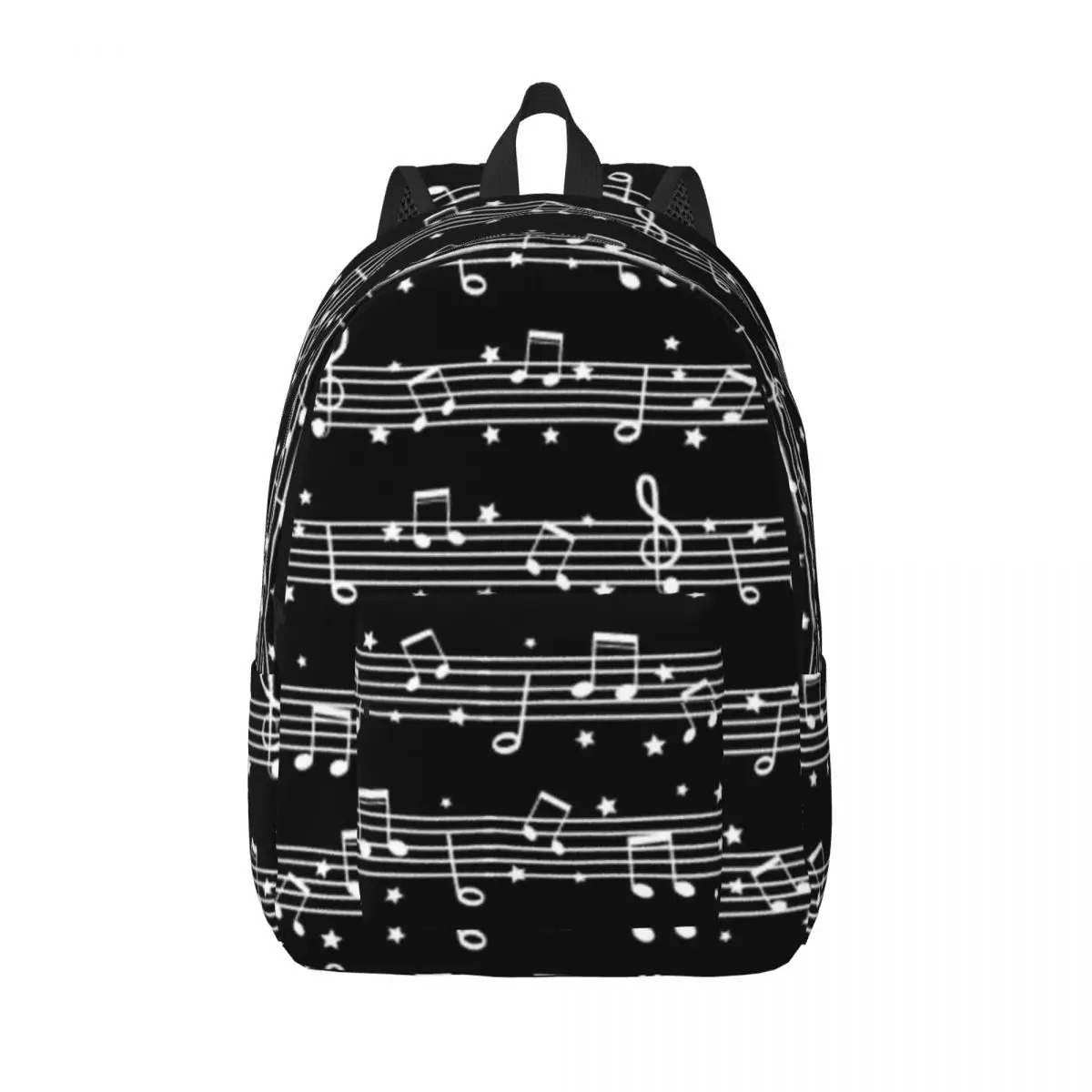 

Music Notes White On Black Backpack for Men Women Cool Student Hiking Travel Daypack Laptop Shoulder Bag Lightweight