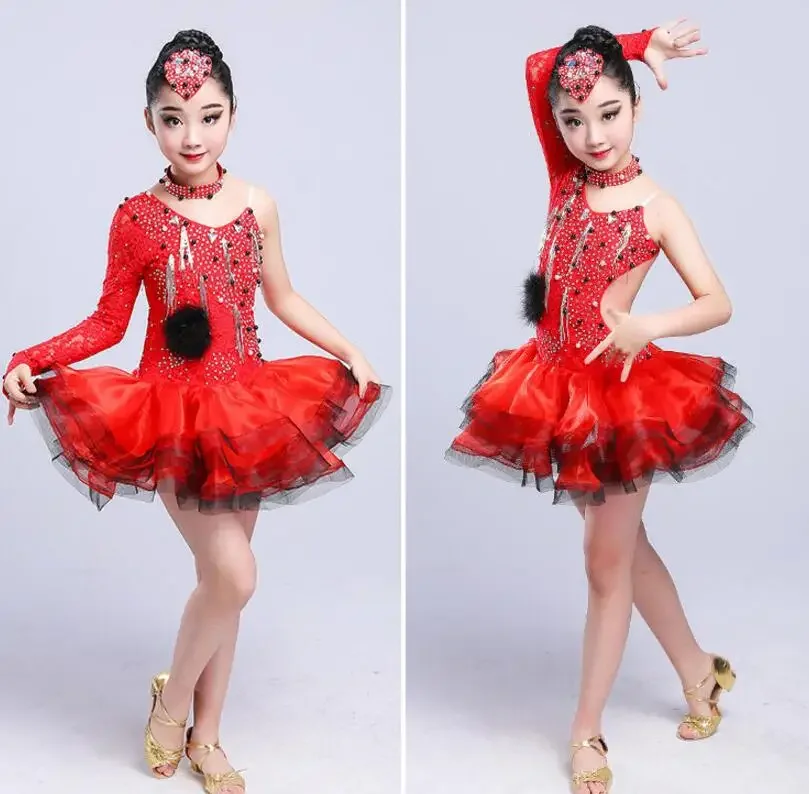 ラテンフラメンコ社交ダンス競技ドレス女の子のためのスパンコールサルサルンバタンゴサンバチャチャドレス子供子供衣装