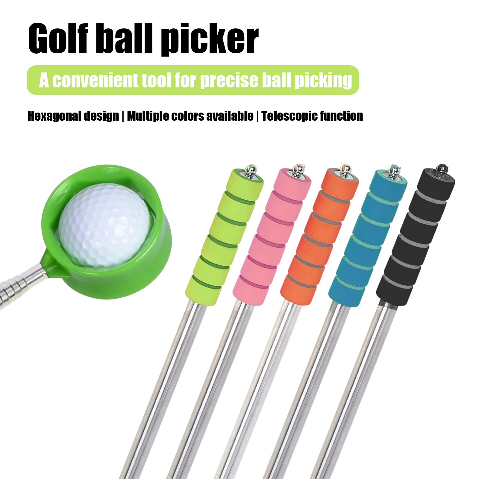 Golfball-Retriever, teleskopischer Schaft aus Edelstahl, hohe Haltbarkeit, doppelseitiger Ballpflücker, oberer Greifer, Golfgeschenke für Golfer – Detail 3