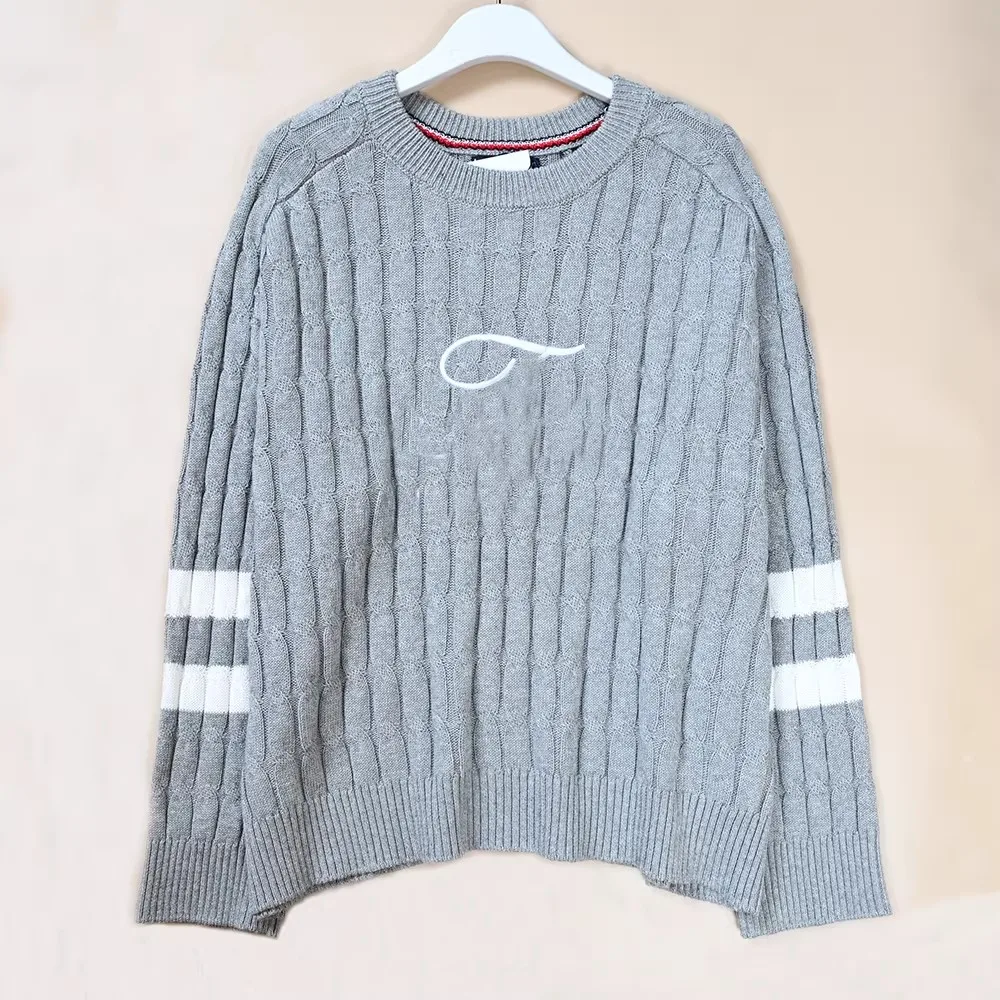Elegant Embroidered Knitted Sweater for Women with Twist Shoulder Loose Fit Long Sleeve round Neck Fashion College Style
