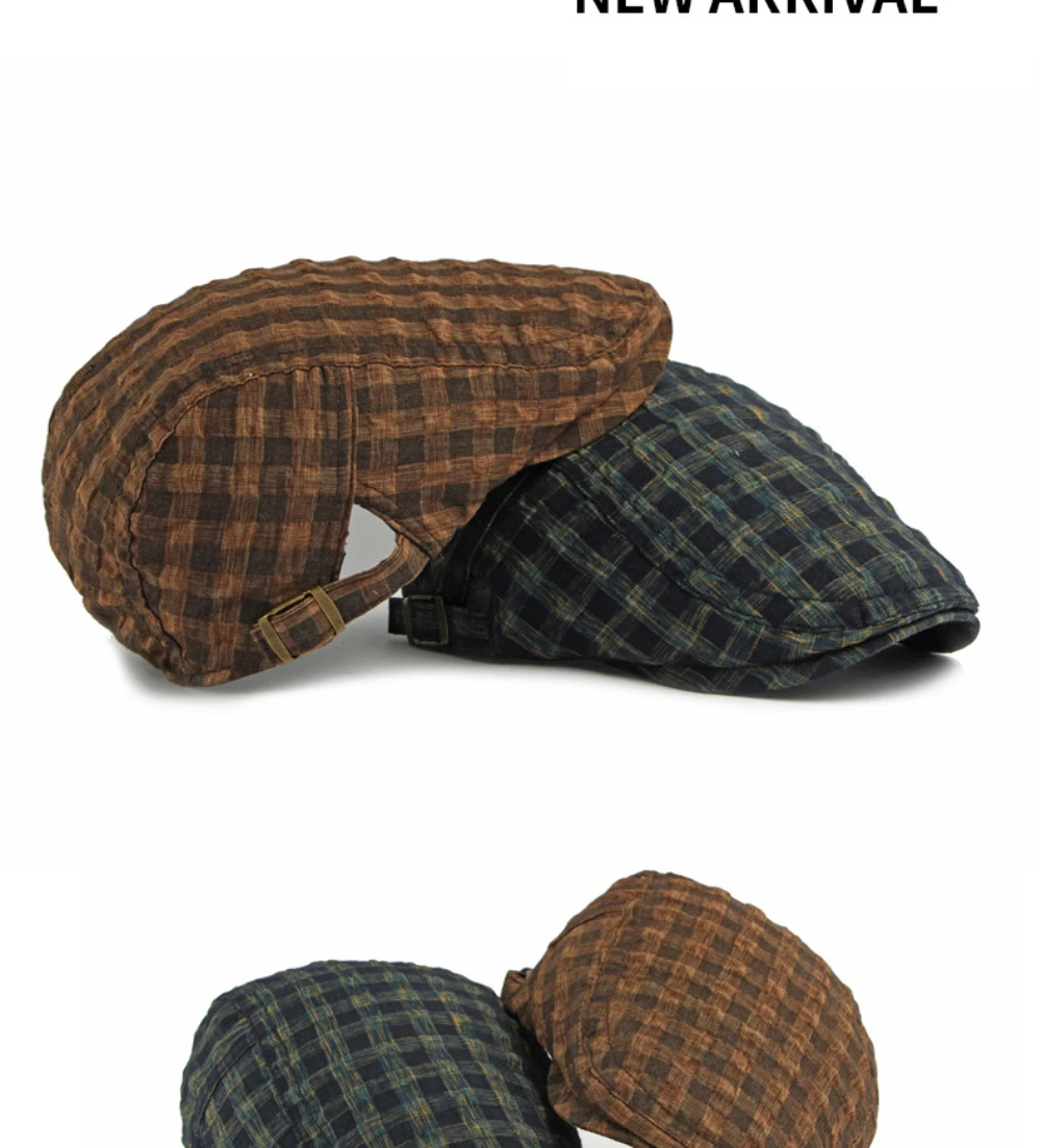 HT5093 Baskenmützen Frühling Sommer Atmungsaktive Sonnenkappe für Männer und Frauen Künstler-Malermütze Verstellbare Ivy Flat Cap Unisex Karierte Baskenmütze – Detail 3
