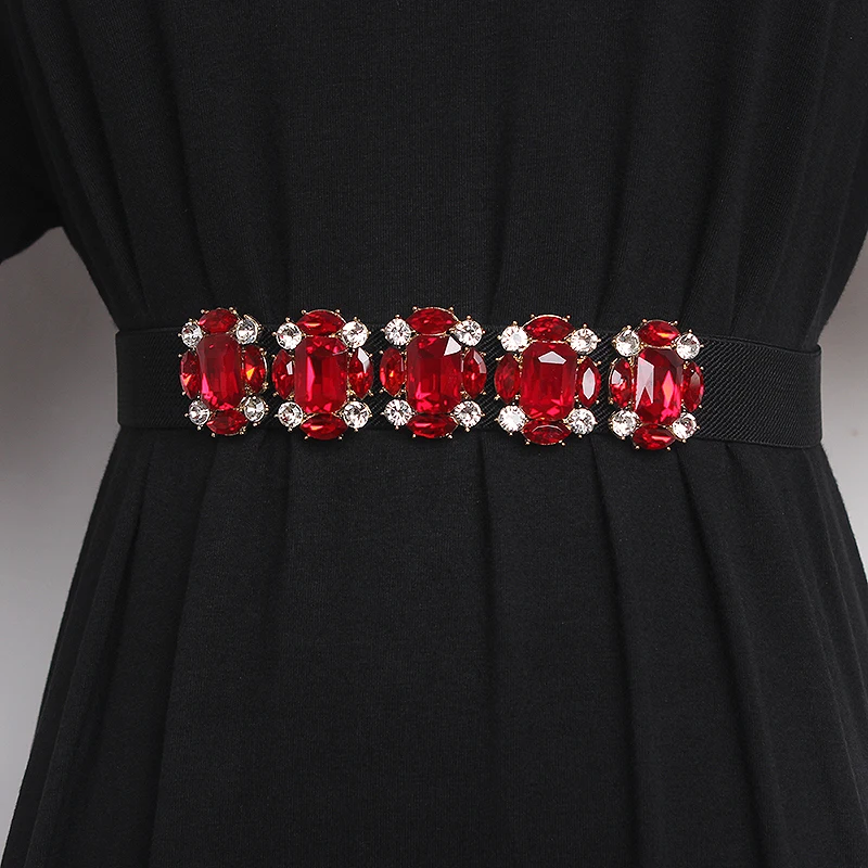المرأة المدرج موضة لامعة الماس مطاطا فستان Cummerbunds الكورسيهات حزام أحزمة الديكور حزام ضيق TB2807