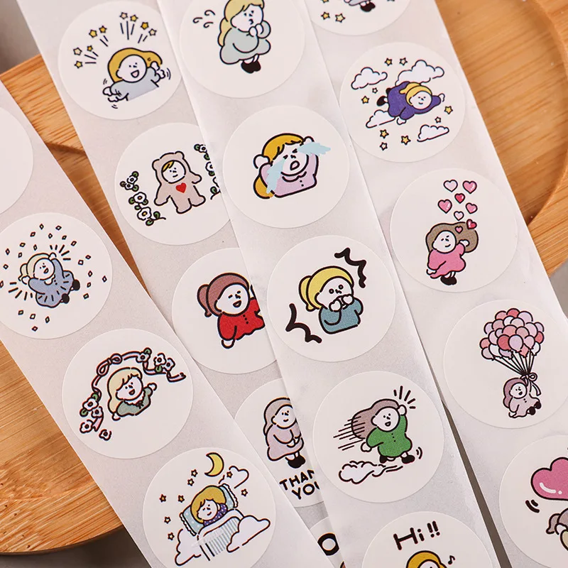 

cute girl round sealing sticker expression emotion decorative stickers dIY hand account stationery notepad gift stickers
