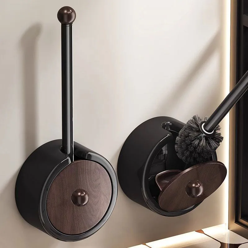 

Retro Wall Mounted Toilet Brush & Holder Punch-free Detachable Wood Grain Toilet Long Handle Brush Bathroom Cleaning Accessories