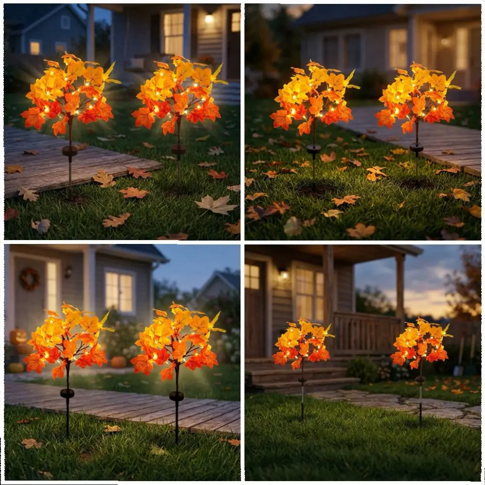 Outdoor Solar Maple Leaf & Pumpkin Lights - 30-Inch LED Garden Decor Outdoor -Solar Maple Leaf Pumpkin Lantern
