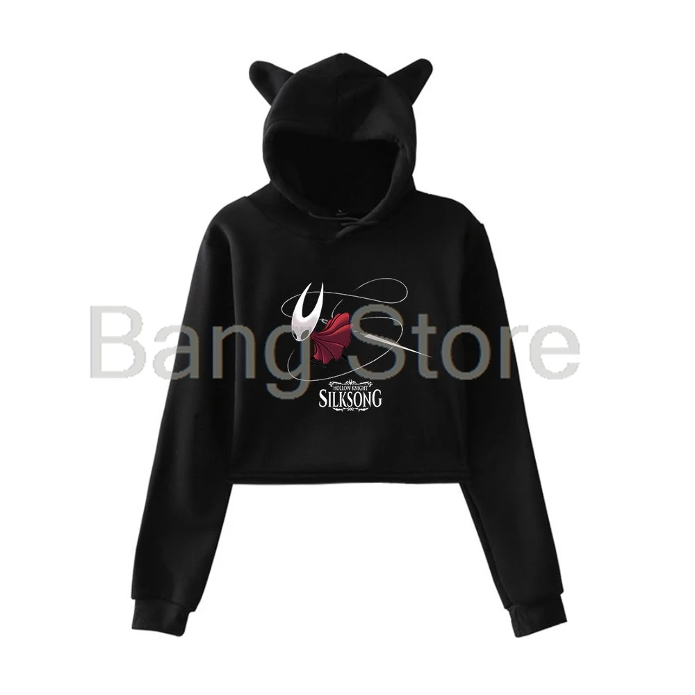 

Hollow Knight Silksong Merch толстовка с кошачьими ушками женские толстовки с длинными рукавами повседневная уличная одежда укороченные топы