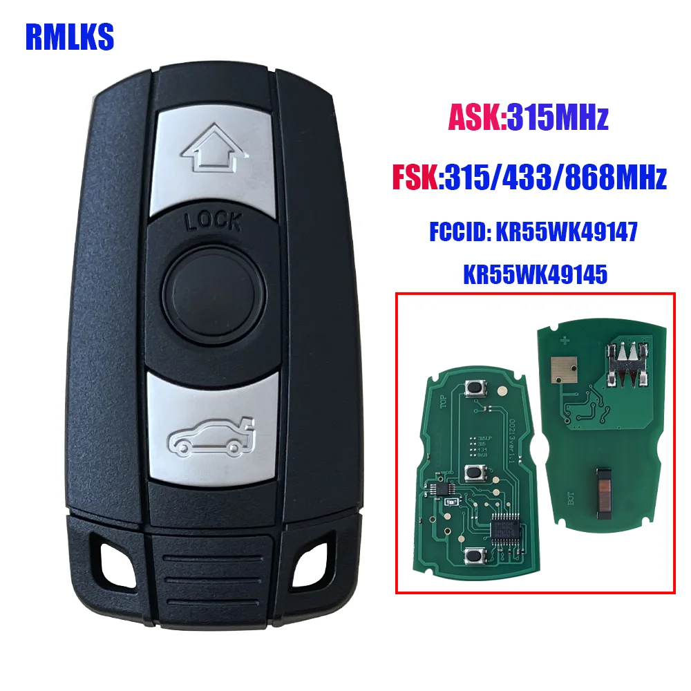 Replacement 868MHz 3 Buttons Control Car Smart Remote Control Key KR55WK49123 For BMW E60 E61 E70 E71 E72 E81 E82 E87 E88