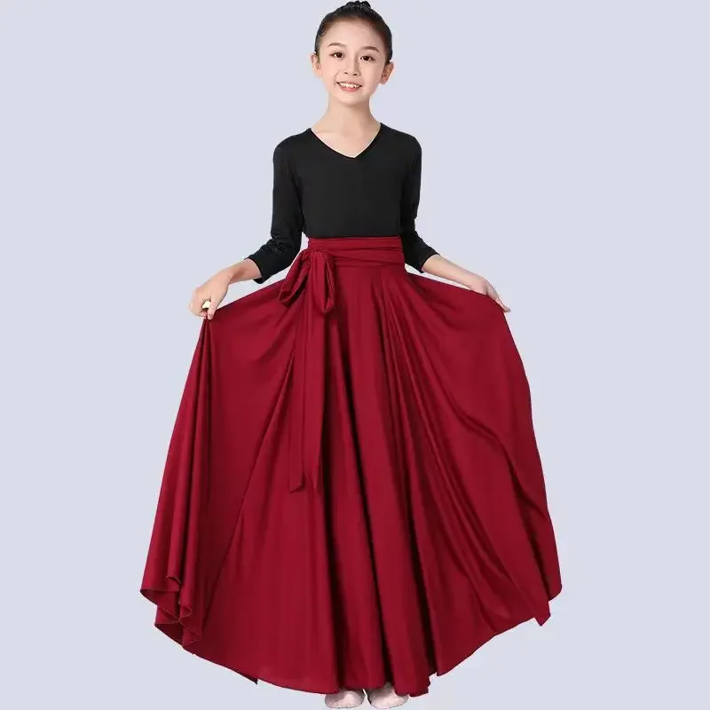 Saia espanhola de dança flamenca para crianças, vestido longo para dança do ventre para meninas, saia grande, cor gradiente, performance cigana