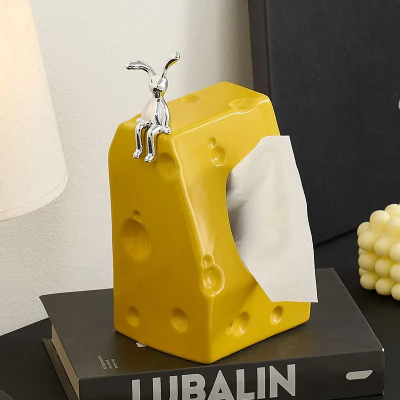 

Ceramic Cheese Tissue Box New Paper Holder Living Room Light Luxury Coffee Table Napkin Paper Holder with Rabbit Home Decor