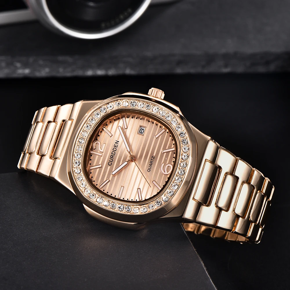 Men Big Brand Watches Golden Fashion Casual Alloy Band Diamond Luxury Gifts Date Quartz Vintage Wrist Watch Silver Montre Homme