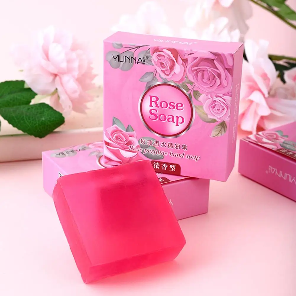 55g Rose Essential Oil Soap Handmade Treatment Acnes Face Moisturizing Gently Anti Rebelles Smooth Butter Bath Skin Care