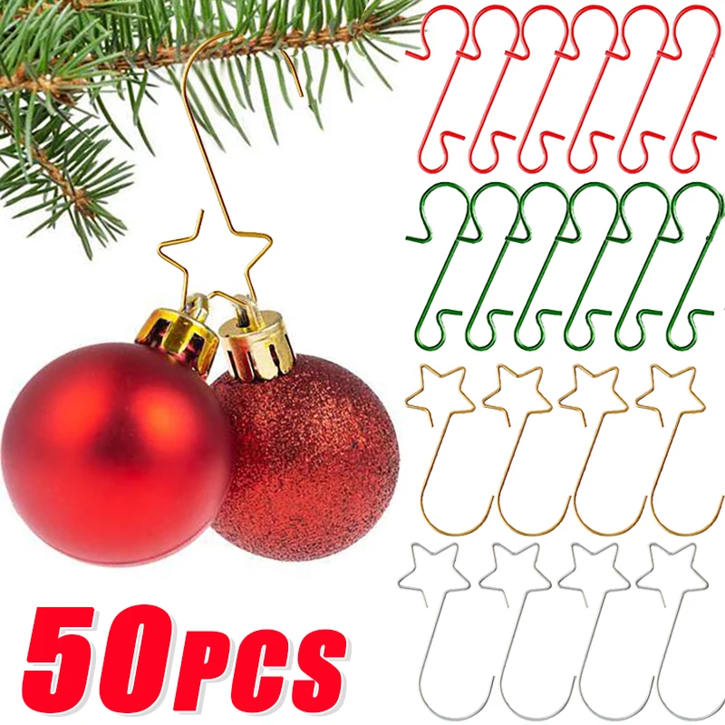 50/10Pcs Christmas Tree Ornaments Hook Metal S-Shaped Hooks Holder For Christmas Ball Hanging Pendant New Year Party Decorations