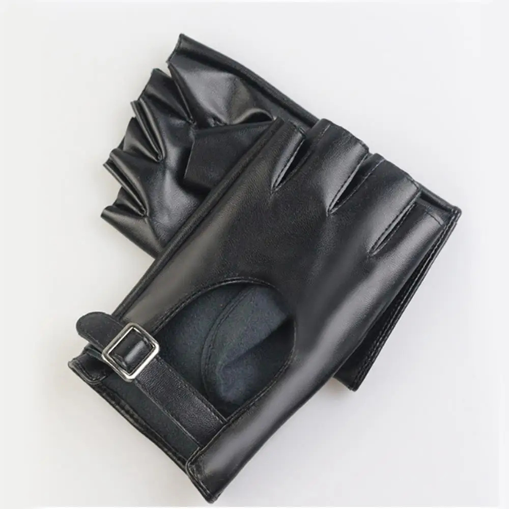 قفازات مقاومة للماء بدون أصابع، عروض المسرح، قفازات الرقص، مشبك مربع، نصف إصبع من جلد البولي يوريثان، لون سادة، زوج واحد من أزياء تنكرية #5