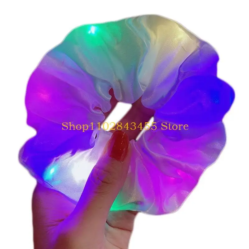 49MC LED Fluorescent Luminous Hair Scrunchies Christmas Party Elasticated Hair Band 8 Color Hair Accessories for Teenage Girl