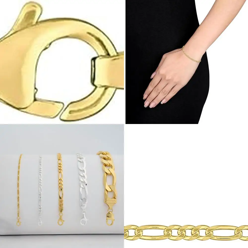 

Sterling Silver Figaro Chain Bracelet - Unisex Sizes 2.2-14.5mm, 9 or 7.5, Silver or Gold-Plated