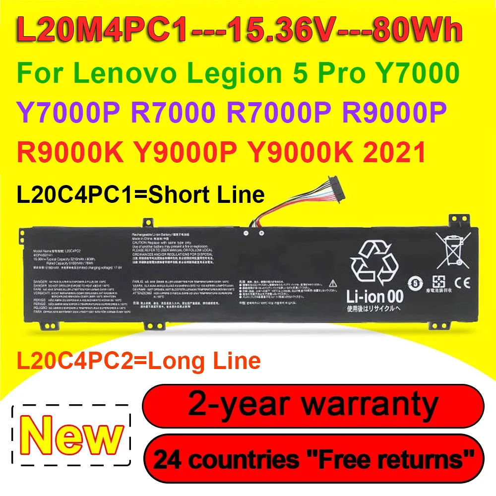 L20M4PC1 L20C4PC1 L20D4PC1 For Lenovo Legion 5 Pro Y7000P Y9000P R9000P Y9000K 2021 Series Laptop Battery L20M4PC2 L20C4PC2