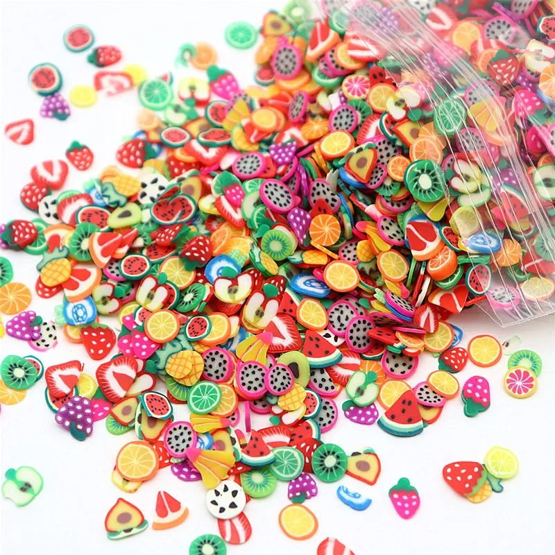 100-200g Polymer Hot Clay Fruit Love Flower Soft Pottery Slice Crafts DIY Mobile Phone Case Decorative Slime Accessories 3-7mm