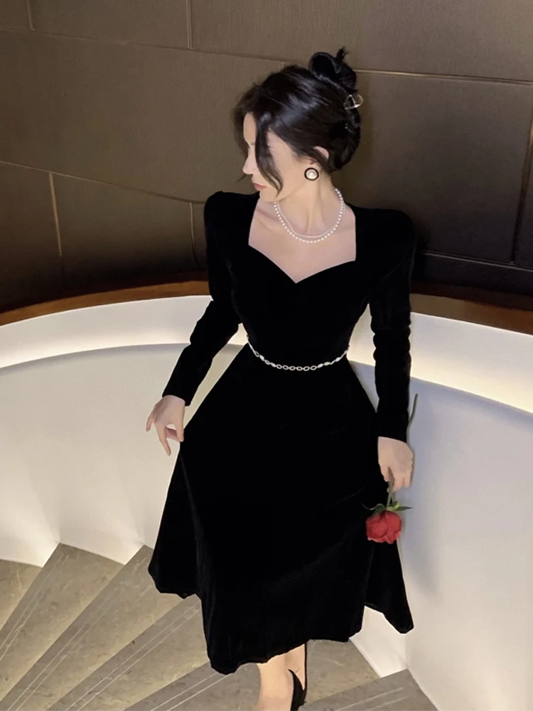 

Элегантная черная бархатная свадебная юбка в стиле Хепберн, длинная юбка-принцесса с высокой талией, А-силуэт, для женщин, подарок на день рождения