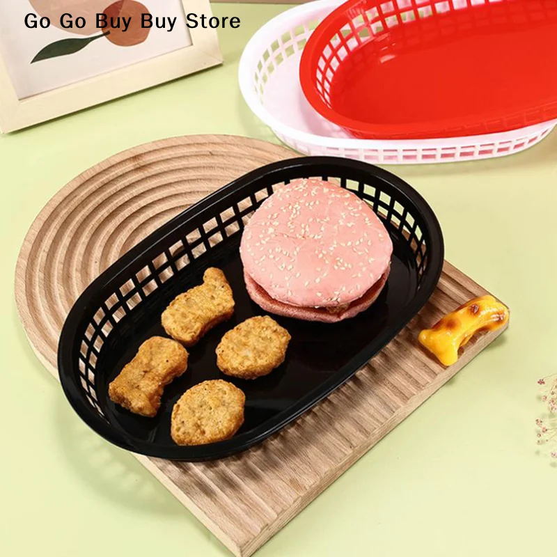 【ST】1PC Plastic Fast Food Basket Serving Tray For Deli Chicken Burgers Sandwiches Fries Foodservice Restaurant Supplies