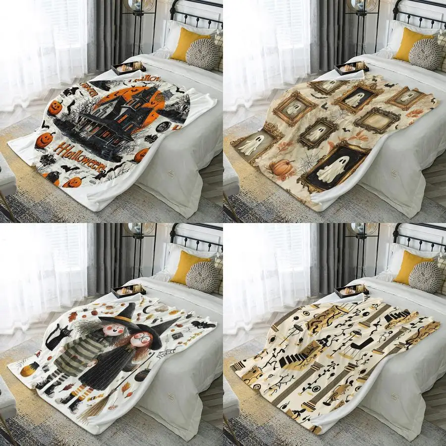 

Halloween Themed Blanket Microfiber Flannel Cover Blanket Bedroom Living Room Sofa Soft And Comfortable Home Decoration
