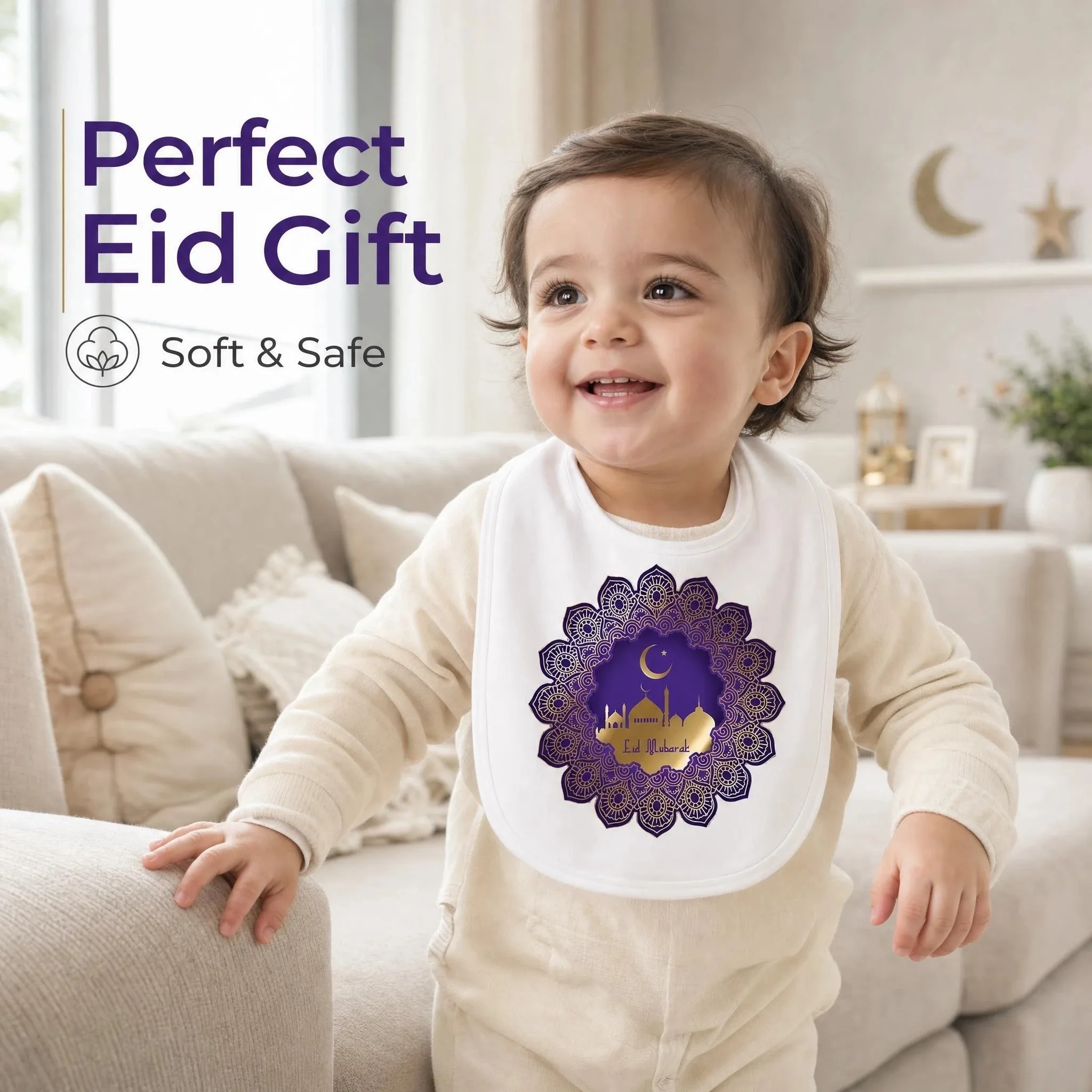 Islamic Geometric Print Double Layer Teething Bib Adjustable Press Stud Soft Cotton Wholesale Drop Gender Neutral