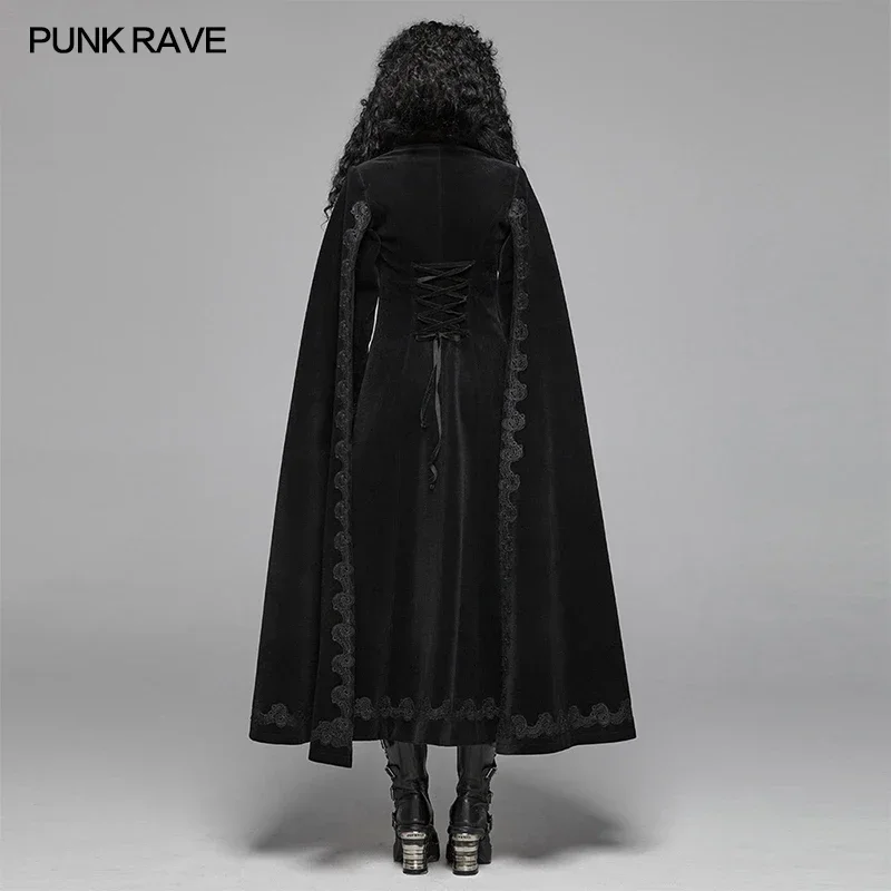 PUNK RAVE ผู้หญิงโกธิค Vintage Gorgeous Long Trench ชุดราตรีฮาโลวีน Stage Performance คอสเพลย์ผู้หญิงเสื้อ Cape