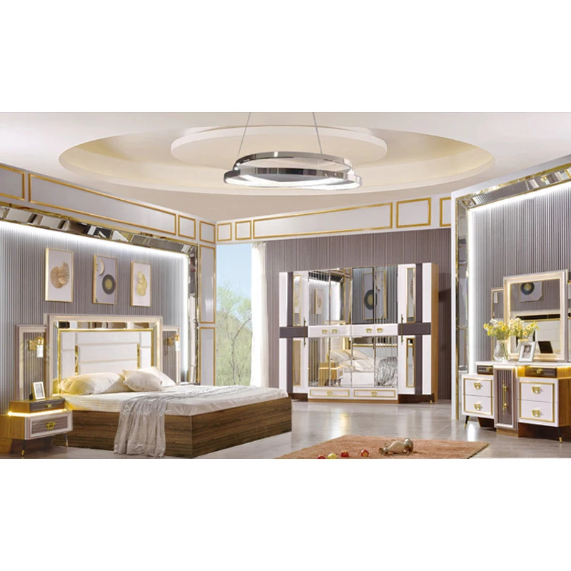 

King Classic Modern Bedroom Set Master Luxury Antique Wood Bed