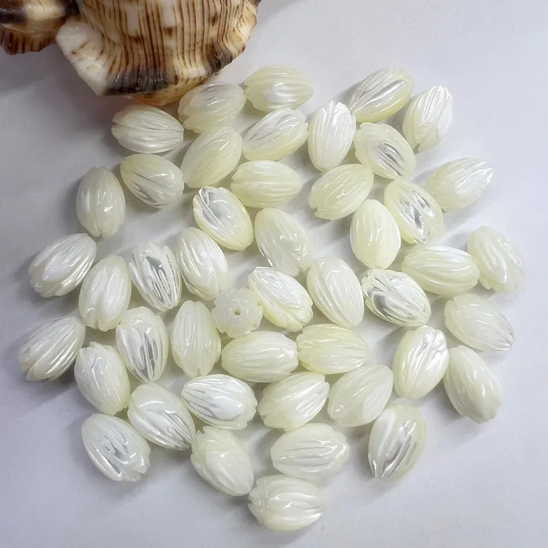 7*10mm rzeźbione koraliki naturalne muszle masa perłowa kwiat jaśminu koraliki dla Vintage hawajskiej biżuterii
