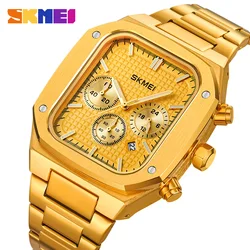 SKMEI Fashion Retro Quartz Movement Watch Mens Stainless Steel Strap Stopwatch 3Bar Waterproof Time Date Wristwatch Reloj Hombre