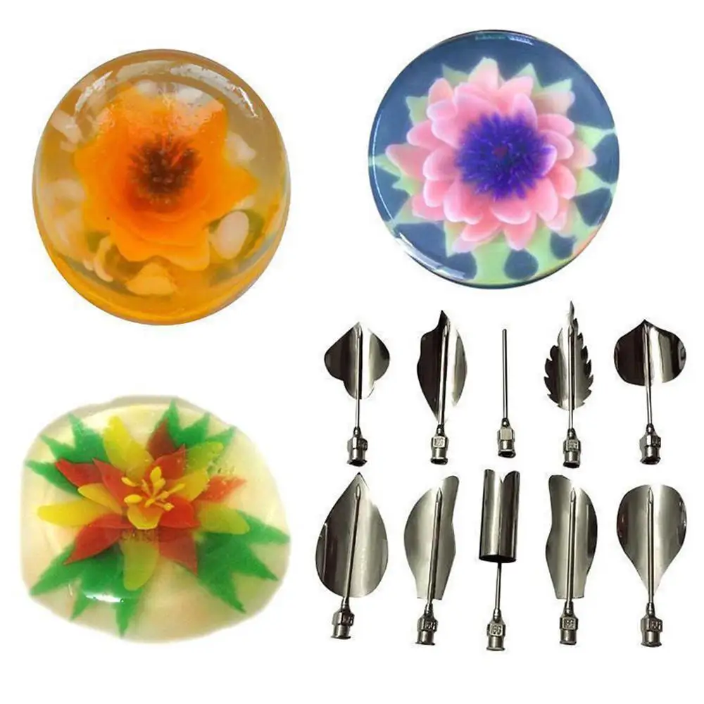 10pcs/set 3D Jelly Flower Art Tools Jelly Cake Gelatin Pudding Nozzle Syringe Nozzle Set Cake Decorating Tools