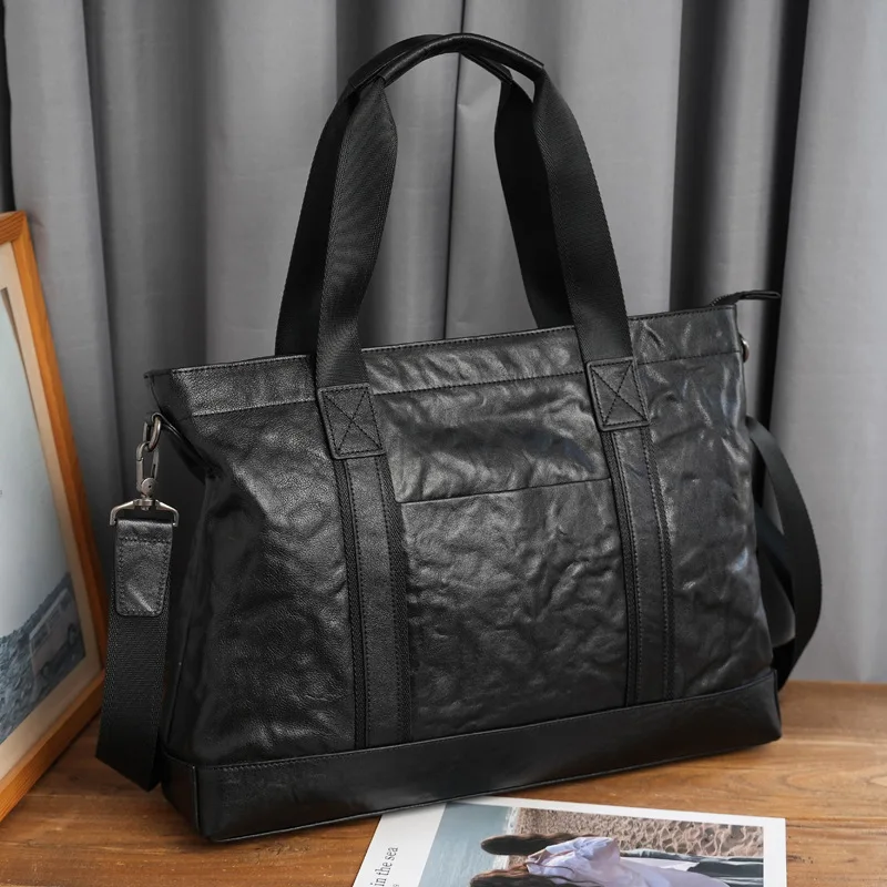 New Briefcase Genuine Leather Business Handbag Top Layer Cowhide Horizontal Casual Large Capacity Men's Laptop Luxury Men Bag