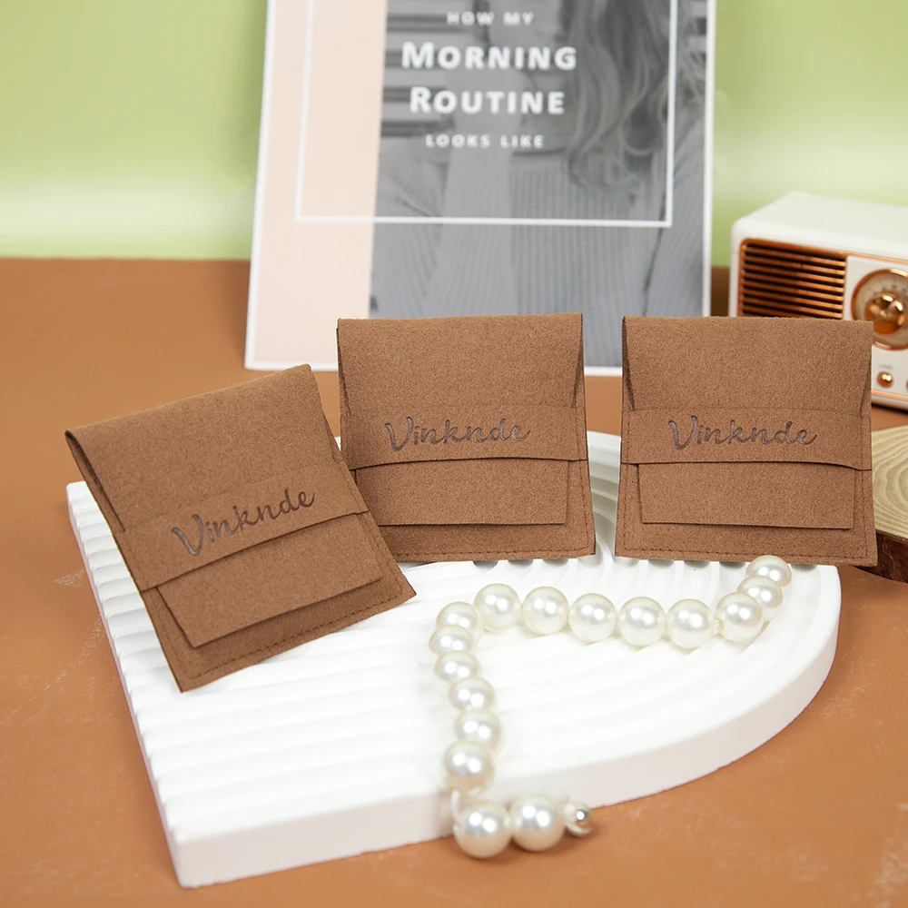 

100Pcs Customized Logo Microfiber Jewelry Gift Bag for Wedding Favor Party Candy Envelope Flap Pouch DIY Organizer Earring Rings