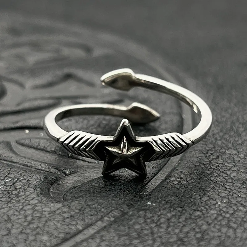 

Кольцо на мизинец из стерлингового серебра S925 с пентаграммой в стиле ретро, нишевое, для мужчин, в стиле средневековый панк и хип-хоп