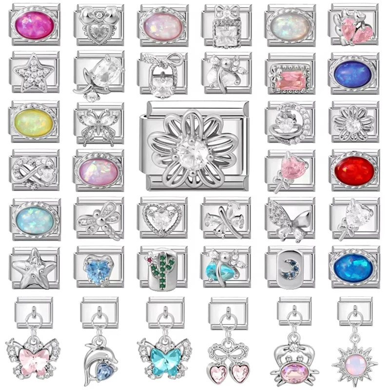 Wholesale Women Fashion Inlay Daisy Zircon Moon Star Tulip Italian Charm Fit 9mm Stainless Steel Bracelet DropShip Gifts Jewelry