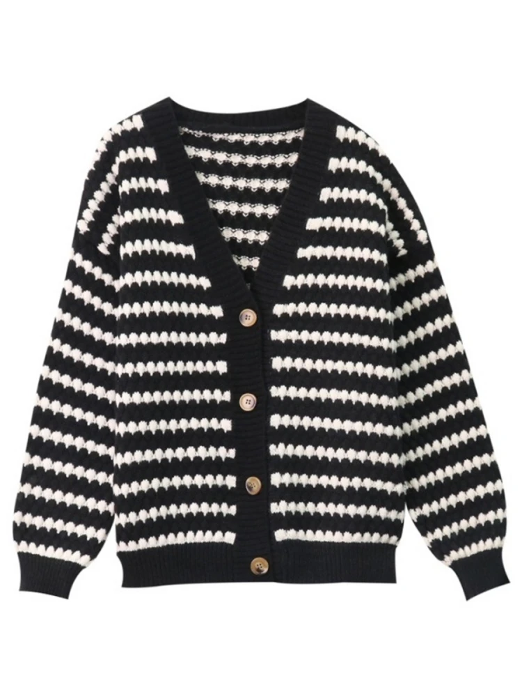 Thiened gestrickte offene Strickjacke Winteroberbekleidung V-Ne Damenpullover Jaet Sli Lazy Stripes Commute Sle Long Sve