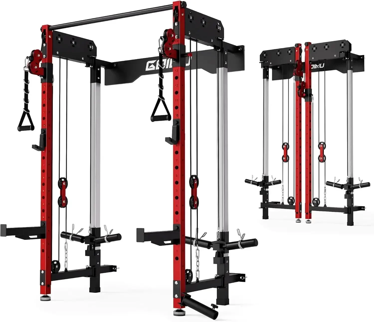WM3-V4 Folding Squat Rack, Wall Mounted Power Rack with Dual Independent Pulley System, Functional Trainer with 5