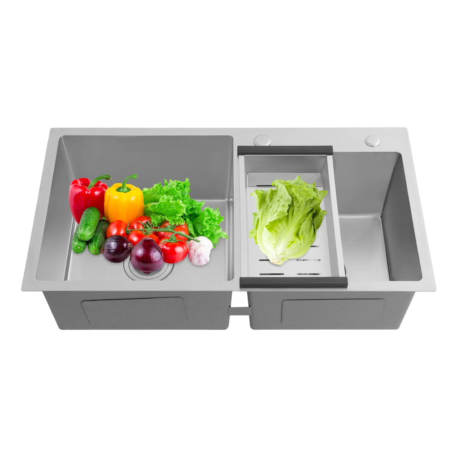 

BYMAOCAR Kitchen Sink Double Bowl Kitchen Sink Kitchen Sink with A Drain Basket for Garages Basements Bars Kitchens