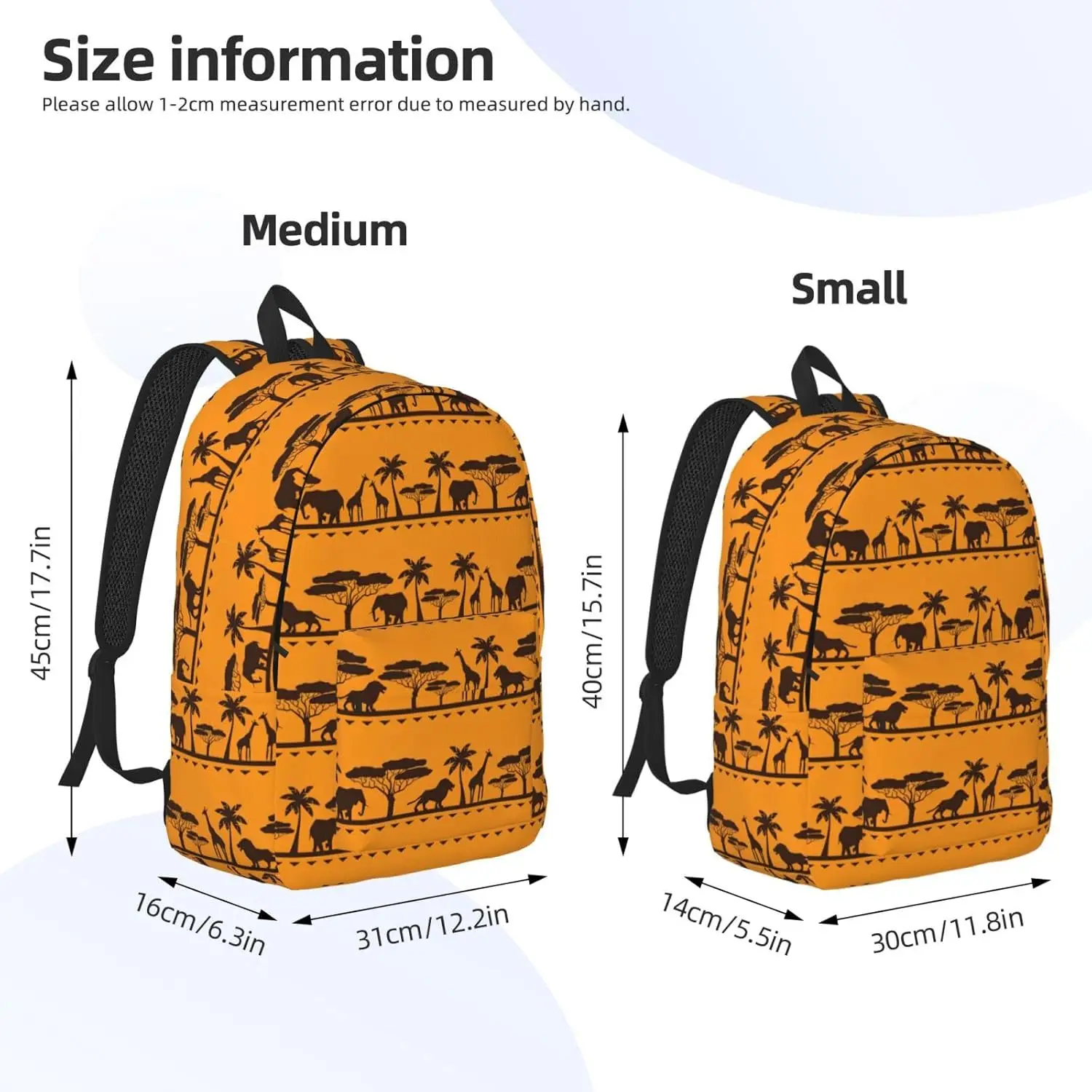 African animals Fashionable canvas backpack, lightweight casual, fit for multi-functional daily travel bags