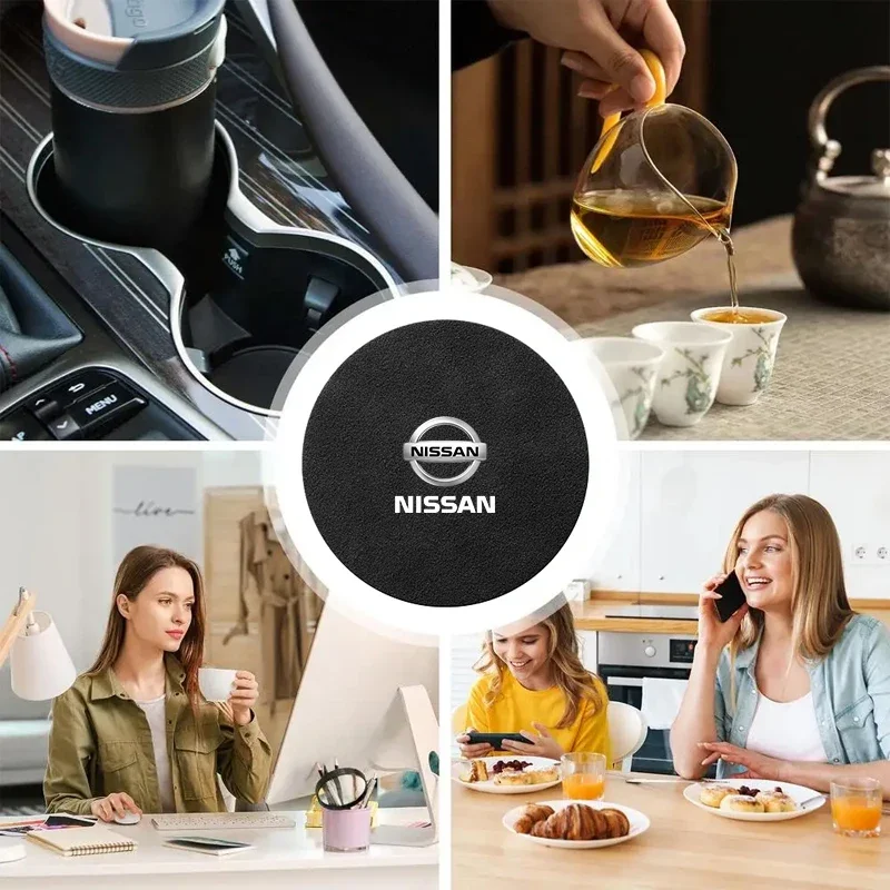 Car Leather Water Coaster Non-Slip Mat Car Bottle Holder Insert Pad For Nissan GTR X-trail Tiida Qashqai J10 J11 Leaf Kicks view 5