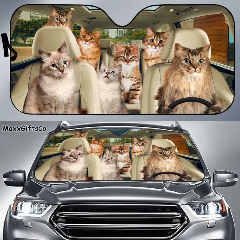 

Siberian cat Car Sun Shade, Siberian cat Windshield, Siberian cat Family Sunshade, Cat Car Accessories, Car Decoration, Gift For