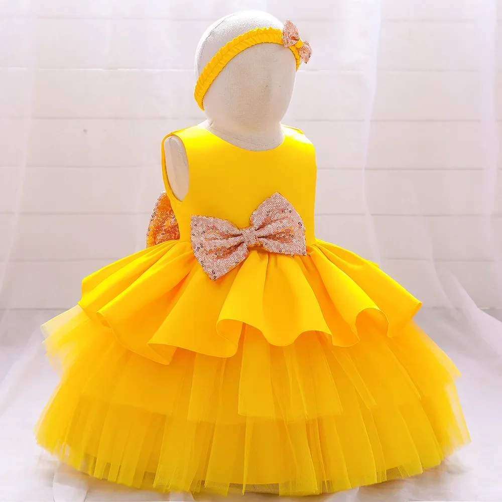 

Baby Carnival Outfit Baby Girl Flower Princess Wedding Dress Infant Sequin Dress Birthday Party Dress Newborn Send Headband 0-5Y