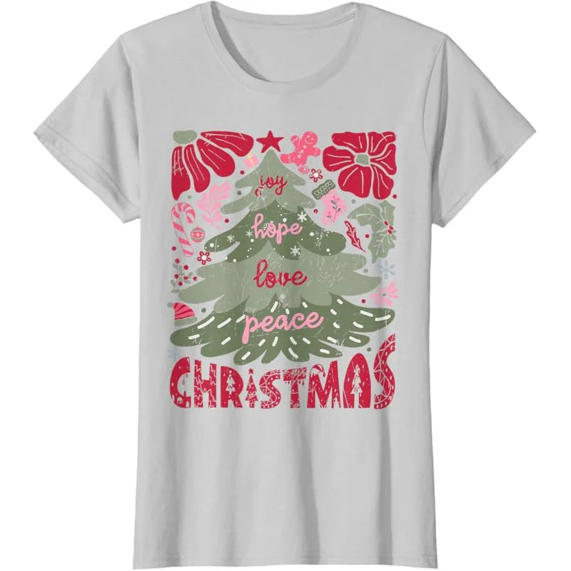 Joy Hope Love Peace Weihnachtsbaum Boho Flower Weihnachten Pyjama T-Shirt