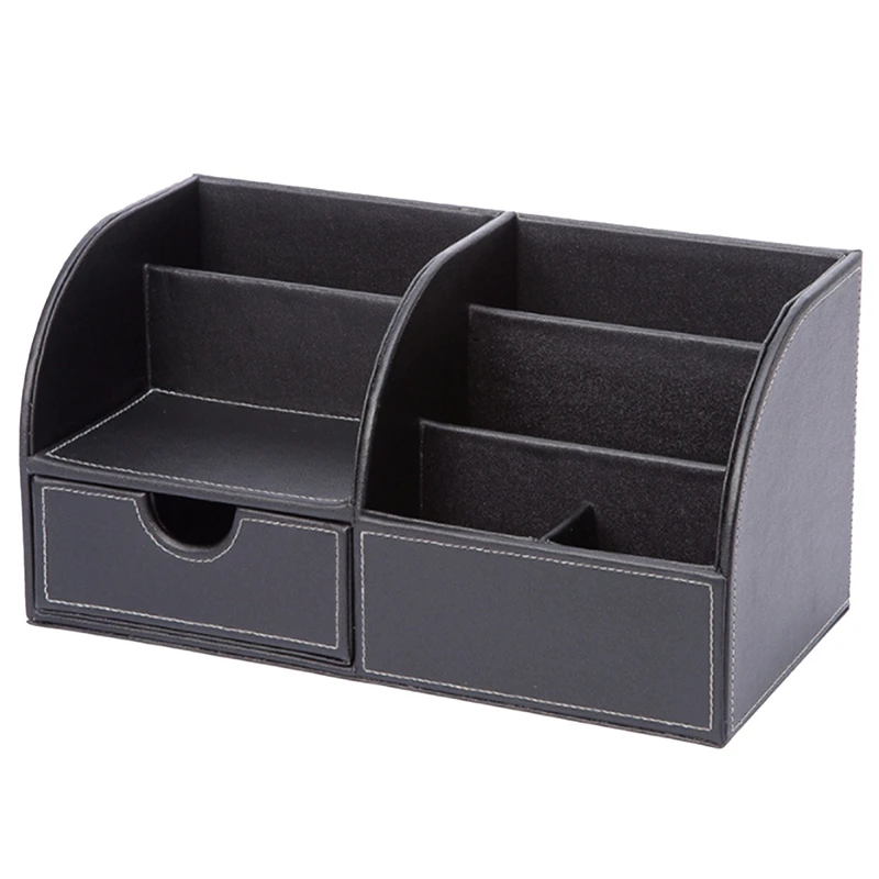 Multifunctional Leather Large Pen Holder Remote Control Cosmetic Storage Box Desktop Stationery Storage Box